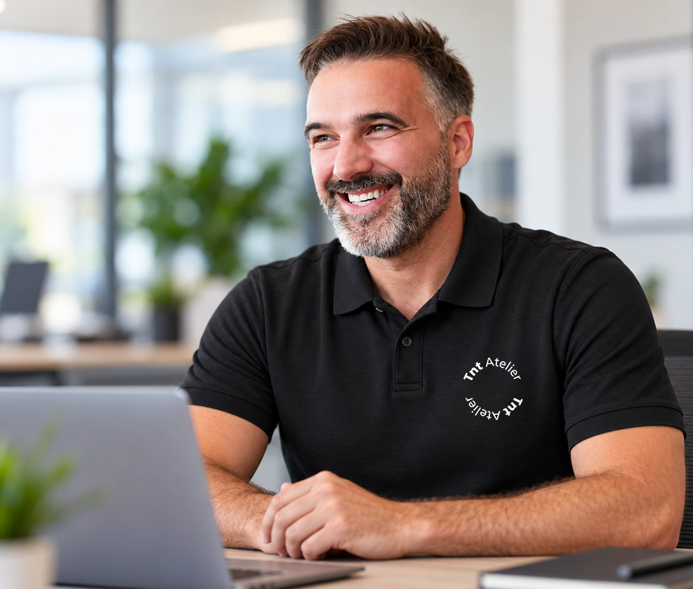 homme-bureau-polo-personnalise-avec-logo-tnt-atelier-vetement-corporatif-quebec