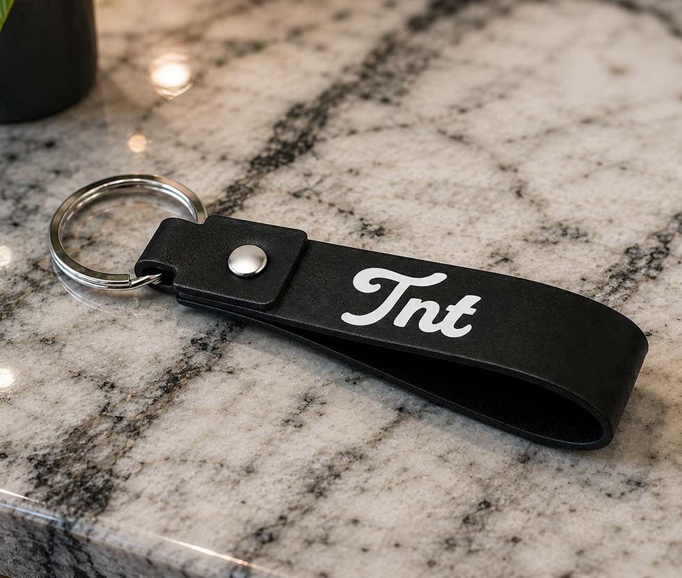 petit-objet-promotionnel-porte-clee-noir-personnalisee-avec-logo-tnt-atelier-article-promotionnel-corporatif-quebec